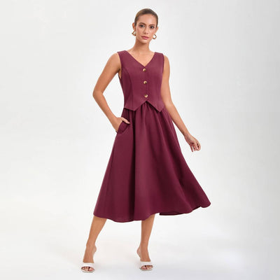 New - Women's Layered Waistcoat A-Line Dress - A New Day™ Wine Red XL