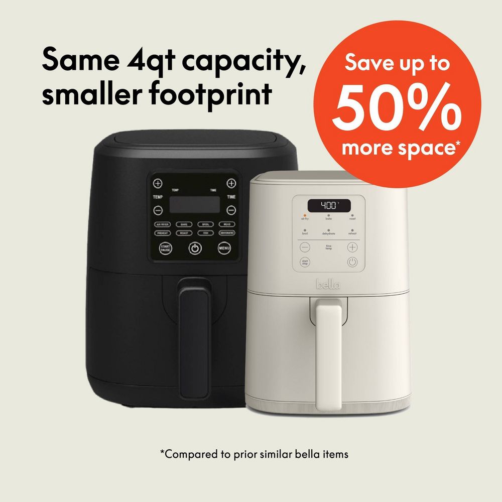 Open Box - bella 4qt Slim Air Fryer Oatmilk: Small Beige Electric Fryer, 1300W, 2-Year Warranty, Plastic & Aluminum, 7.27 lbs