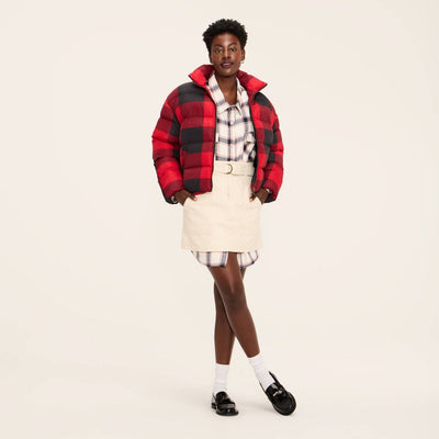 New - Women's Buffalo Check Puffer Jacket - Woolrich x Target Red/Black M