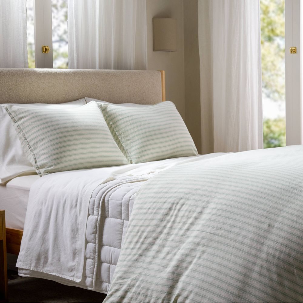 New - Standard Relaxed Linen Stripe Sham Set Jade & Parchment - Parachute for Target