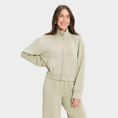 New - Women's Sandwash Zip-Up - A New Day™ Light Green XL
