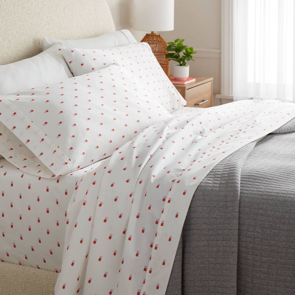 New - Twin/Twin XL 400 Thread Count Performance Sheet Set Pink/White Ikat Block - Threshold™