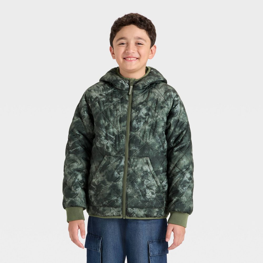 New - Boys' Denoeye Printed Hooded Reversible Puffer - Cat & Jack™ L