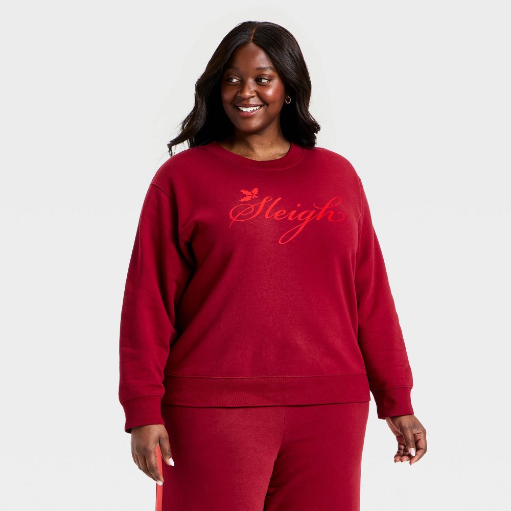 New - Women's Holiday Knit Graphic Pullover Sweatshirt - Universal Thread™ Maroon 1X