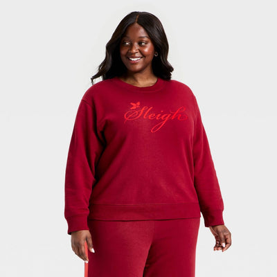 New - Women's Holiday Knit Graphic Pullover Sweatshirt - Universal Thread™ Maroon 1X