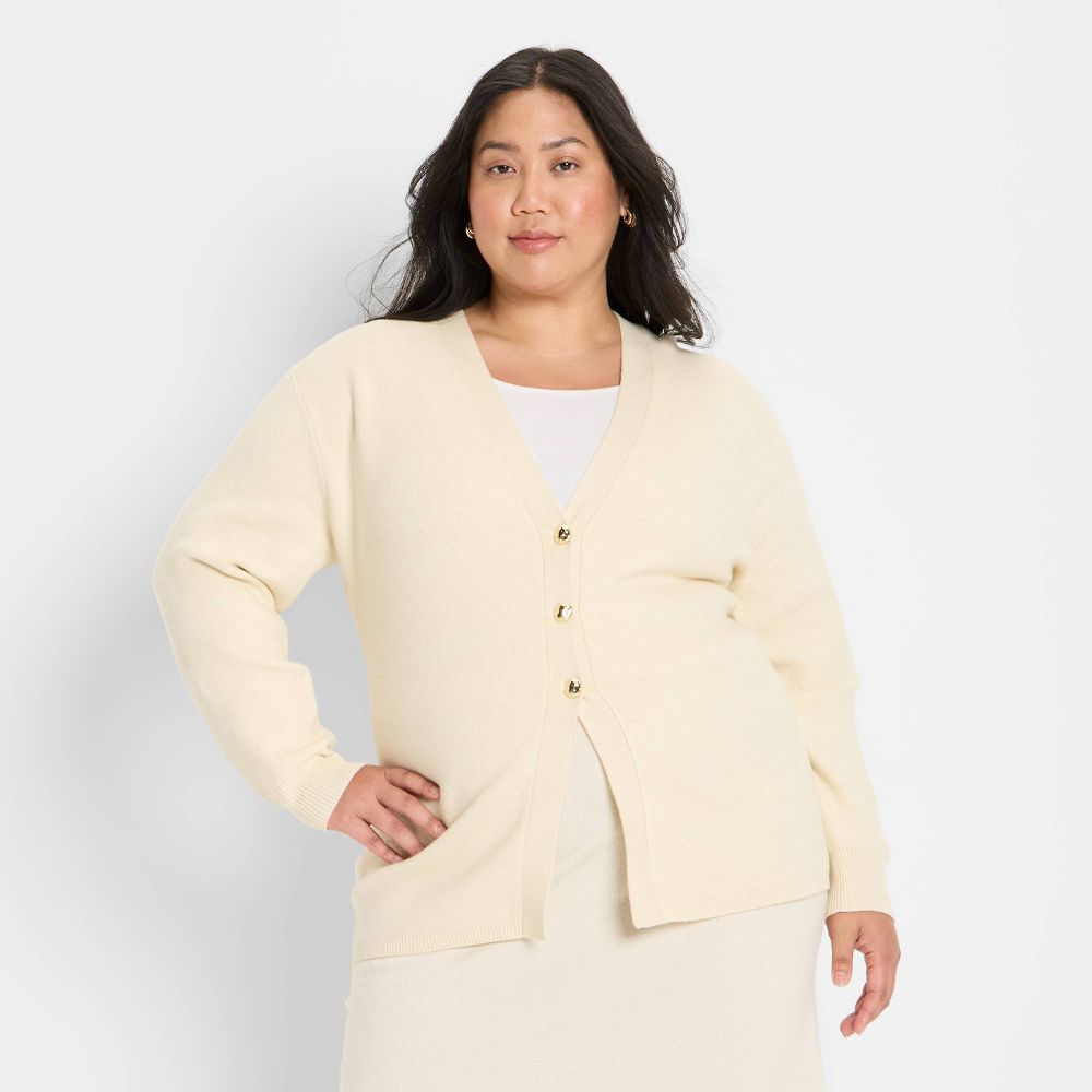 New - Women's Nipped Waist Cardigan - Future Collective Cream 1X