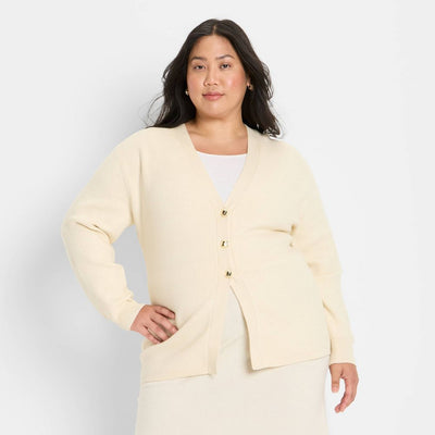 New - Women's Nipped Waist Cardigan - Future Collective Cream 1X