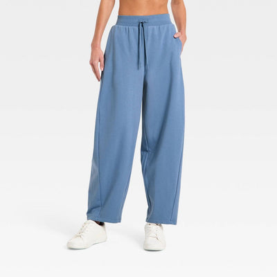 New - Women's Active Comfort French Terry High-Rise Barrel Leg Sweatpants - All In Motion™ Steel Blue XS