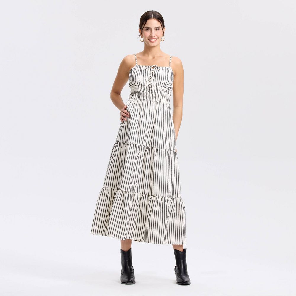 New - Women's Midi A-Line Dress - Universal Thread™ White/Black Striped XL
