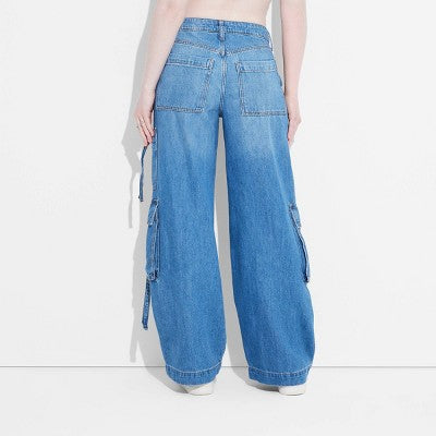 New - Women's Mid-Rise Wide Leg Cargo Baggy Pants - Wild Fable Wild FableBullseye Deals