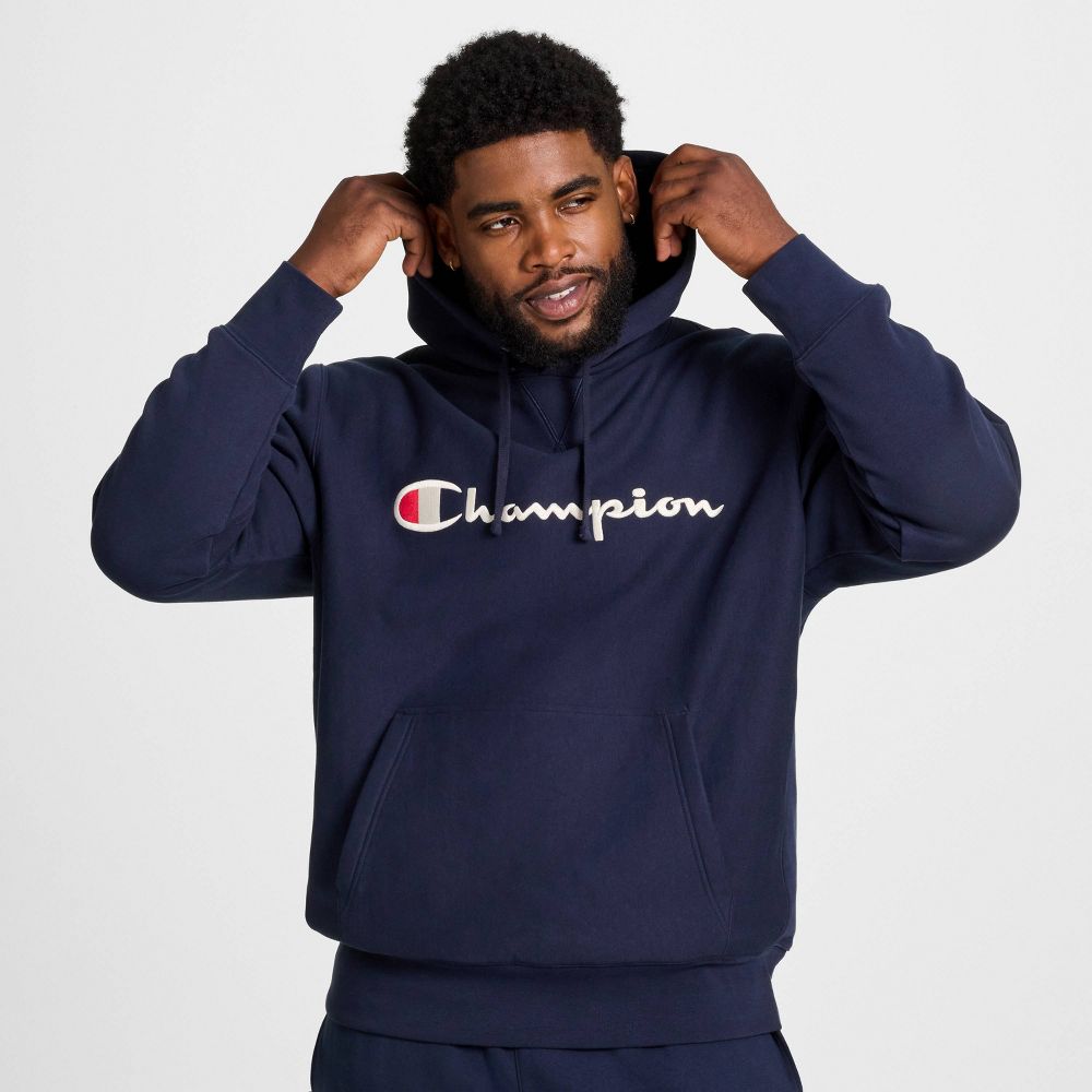 New - Champion Adult Sizing Iconic Embroidered Hoodie - Navy XS