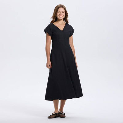 New - Women's Short Sleeve V-Neck Midi A-Line Dress - A New Day™ Black XXL