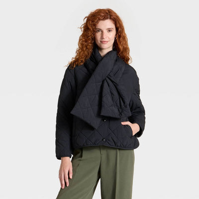 New - Women's Quilted Scarf Jacket - A New Day™ Black S