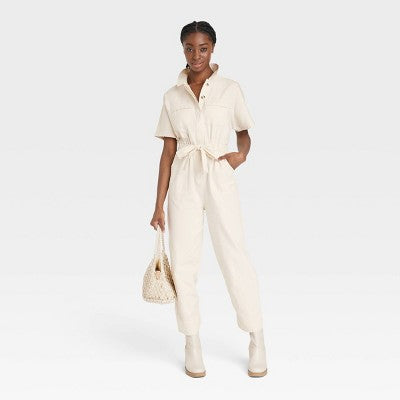New - Women's Short Sleeve Button-Front Boilersuit - Universal Thread Universal ThreadBullseye Deals