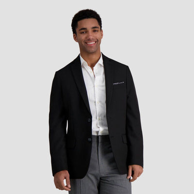 New - Haggar H26 Men's Flex Series Slim Fit Blazer - Black 36S: Midweight Knit, Notched Collar, 5 Pockets, Machine Washable