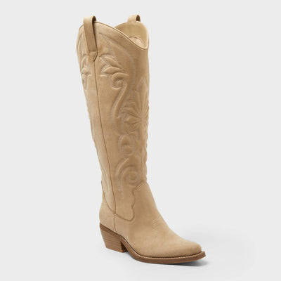 New - Women’s Kenzie Tall Western Boots with Memory Foam Insole – Wild Fable™ Tan 6: Knee-High, Zipper Closure, Block Heel