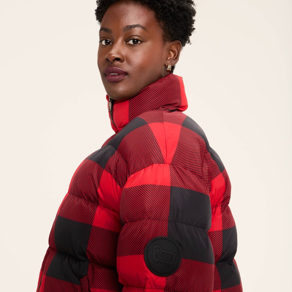 New - Women's Buffalo Check Puffer Jacket - Woolrich x Target Red/Black XXS