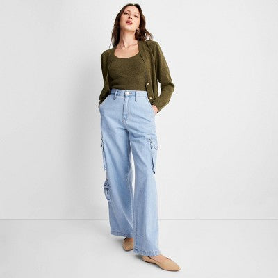 Open Box - Women's High-Rise Wide Leg Denim Cargo Pants - Universal Thread Universal ThreadBullseye Deals