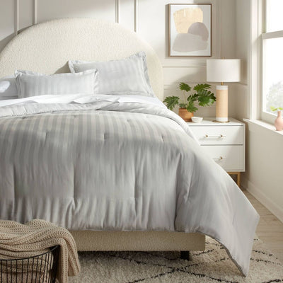 New - 3pc King Luxe Striped Damask Comforter and Sham Set Light Gray - Threshold™: 300 Thread Count, OEKO-TEX Certified