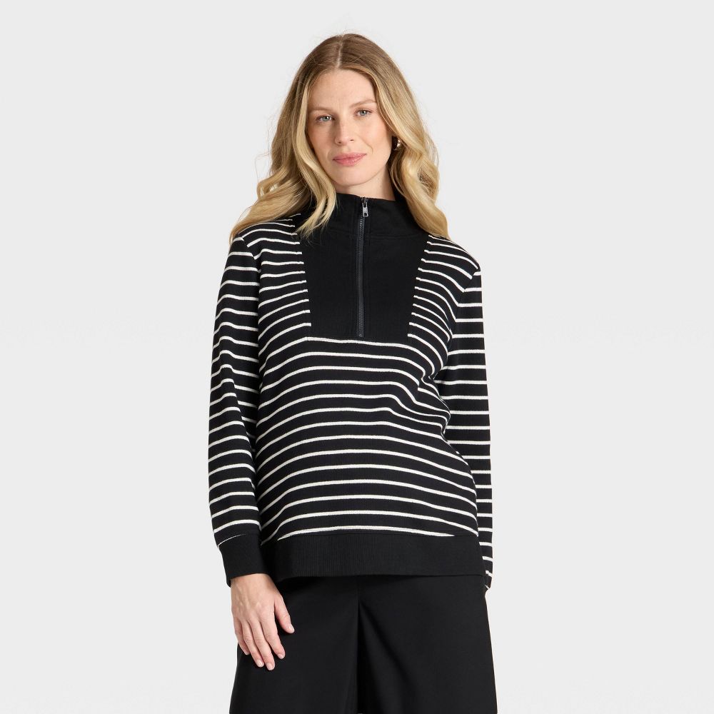 New - Fashion Leisure Maternity Pullover Sweatshirt - Isabel Maternity by Ingrid & Isabel™ Black/Cream Striped XXL