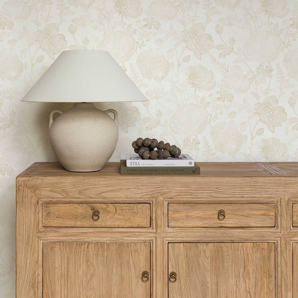 New - Tempaper & Co. 28 sq ft Poppies Textured Peel and Stick Beige Wallpaper by Pure Salt