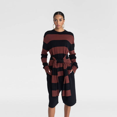 New - KBB by KAHLANA Women's 'The Wrap Sweater'- Burgundy/Black Striped S