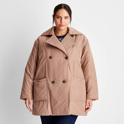 New - Future Collective Reese Women's Plus Winter Mini Puffer Trench Coat Jacket Future Collective with ReeseBullseye Deals