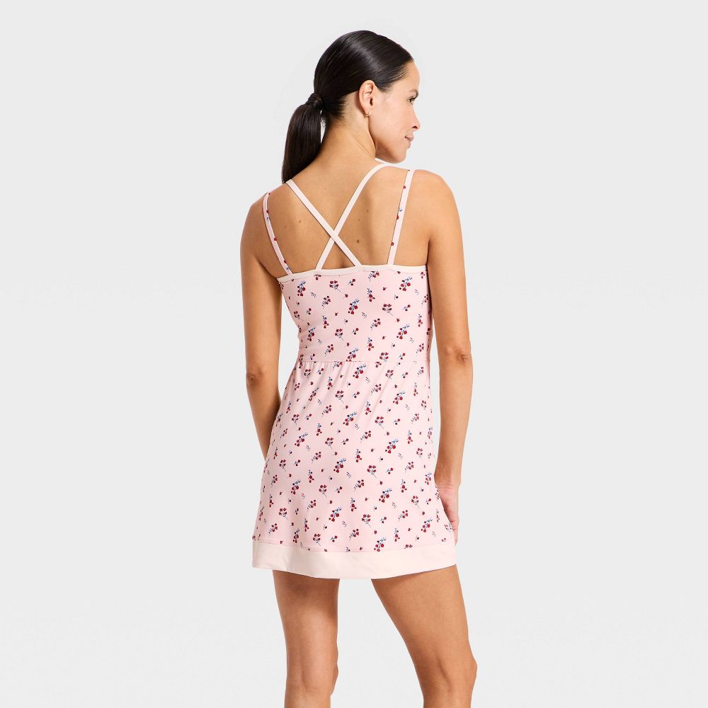 New - Women's Knit Strappy Active Dress - All In Motion™ Light Pink Floral S