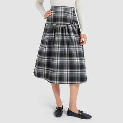 New - Women's Corduroy Dropped Waist Full Skirt - Universal Thread™ Black Plaid XXL