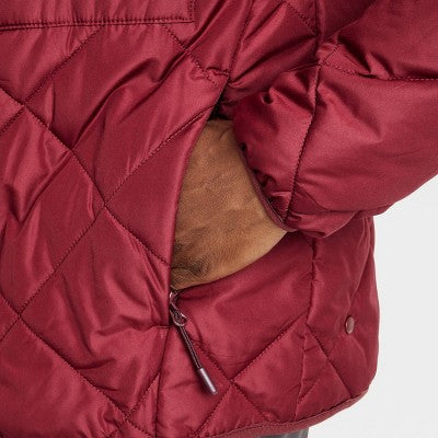 New - All In Motion Men's Zip-Up Winter Hooded Wind-Resistant Quilted Jacket Packable All in MotionBullseye Deals