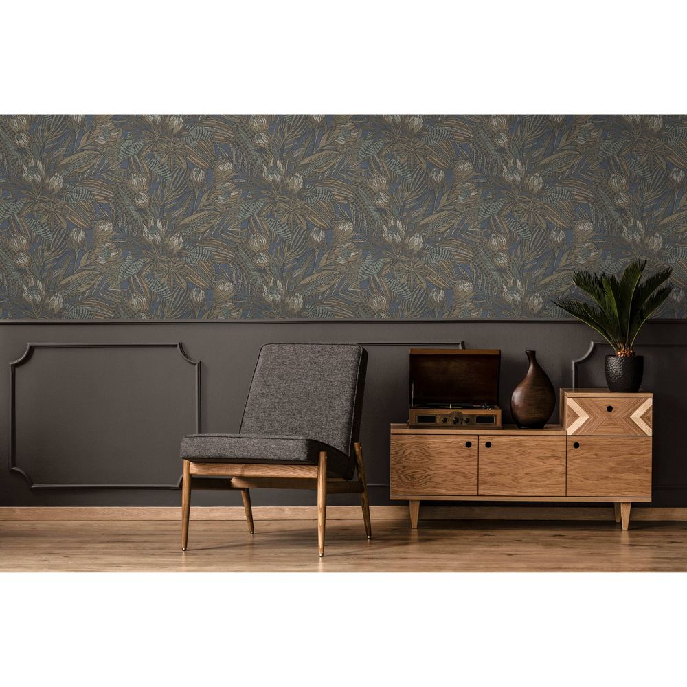 New - Holden Susara Tropical Navy Eco-Foam Wallpaper: Non-Pasted, Bohemian Floral, Strippable, Washable, Textured, 56 Sq Ft Coverage