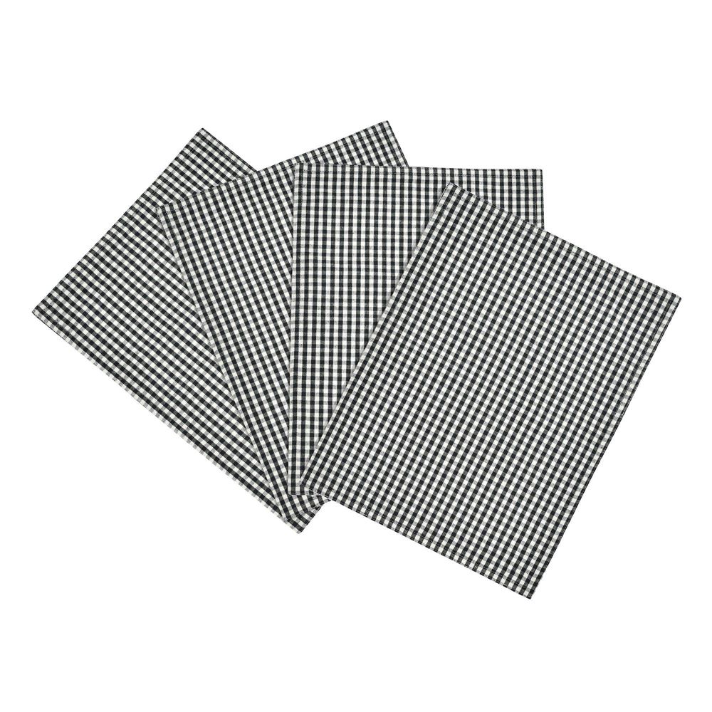 New - 4pk Cotton Gingham Placemats White/Black - Lush Décor: Kitchen Decor, Classic Plaid, Rectangle, Machine Washable