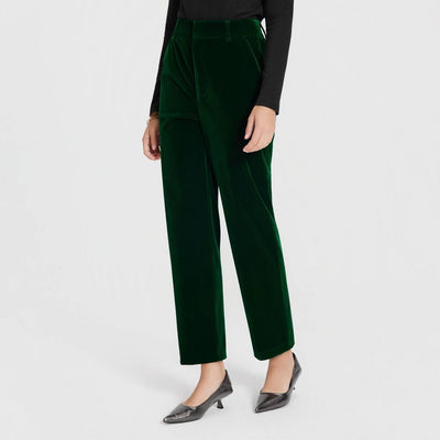 New - Women's Mid-Rise Velvet Tapered Trousers - A New Day™ Emerald Green 0