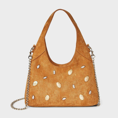 New - Faux Suede Mini Studded Slouchy Chain Handbag - Universal Thread™ Tan