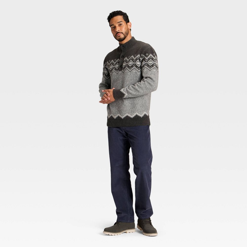 Open Box - Men's Fair Isle Mock Neck Button Sweater - Goodfellow & Co™ Gray M