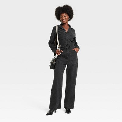 New - Women's Long Sleeve Utility Baggy Denim Jumpsuit - Universal Thread Universal ThreadBullseye Deals