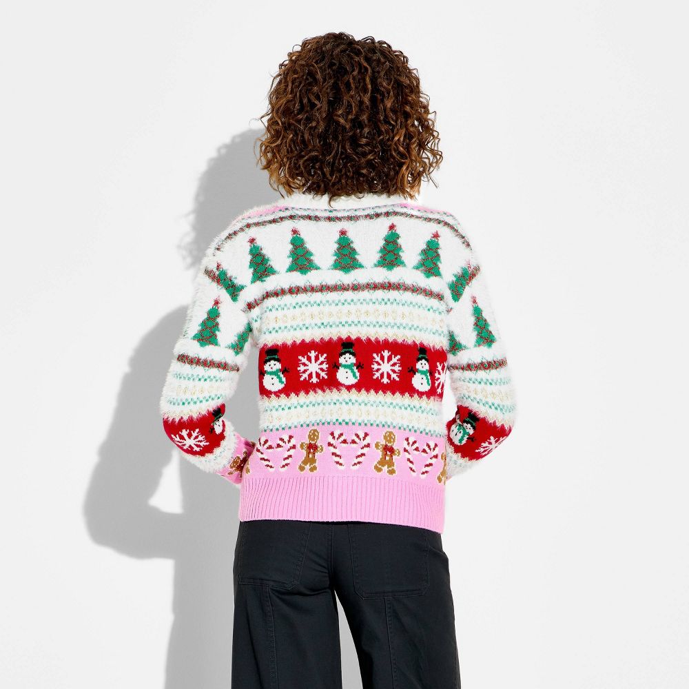 New - Women's Holiday Icons Festive Graphic Cardigan - Cream L