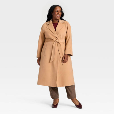 New - Women's Double Faced Wrap Coat - A New Day™ Camel XXL