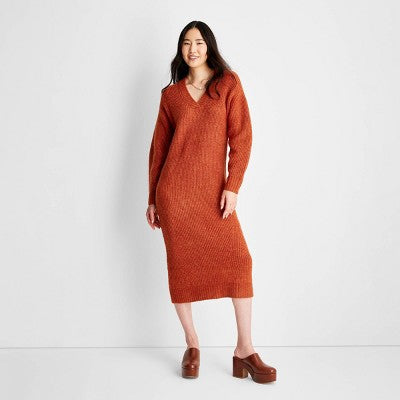 Future Collective with Reese Women's Long Sleeve Midi Sweater Dress Chunky Knit Future Collective with ReeseBullseye Deals