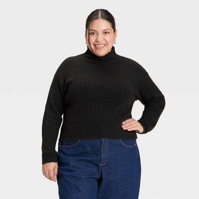 New - Women's Ribbed Mock Turtleneck Pullover Sweater - Universal Thread™ Black 2X
