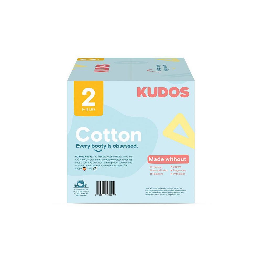 New - Kudos Chlorine Free Cotton-Lined Disposable Diapers - Size 2 - 72ct