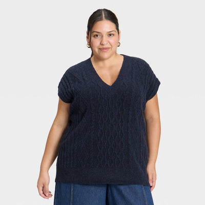 Open Box - Women's Cable Sweater Vest - Universal Thread™ Navy Blue XXL