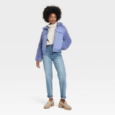 New - Universal Thread Women's Zip-Up Winter Faux Shearling Moto Jacket Quilted Universal ThreadBullseye Deals