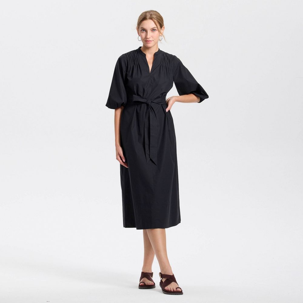 New - Women's Puff Elbow Sleeve Midi Shirtdress - Universal Thread™ Black XS