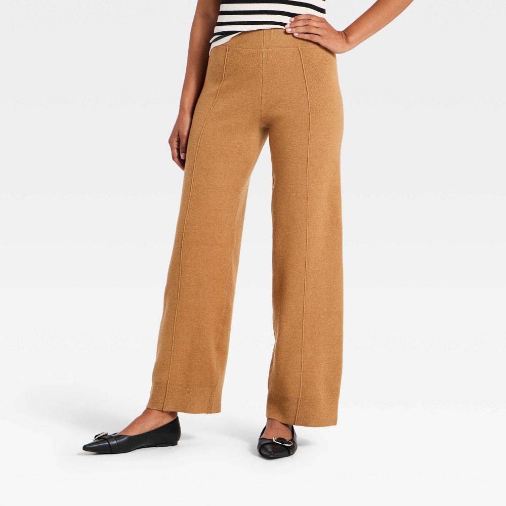 New - Women's Wide Leg Sweater Pants - A New Day™ Brown S