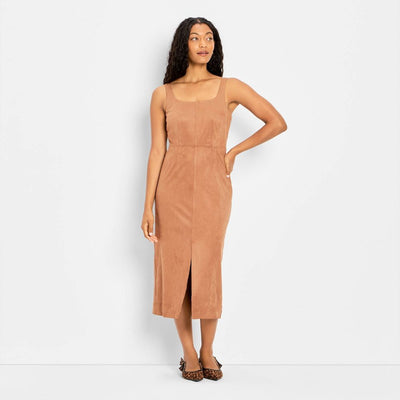 Open Box - Women's 90's Suede Midi A-Line Dress - Future Collective Brown M
