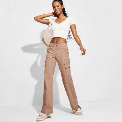 New - Women's Mid-Rise Flare Cargo Pants - Wild Fable Wild FableBullseye Deals
