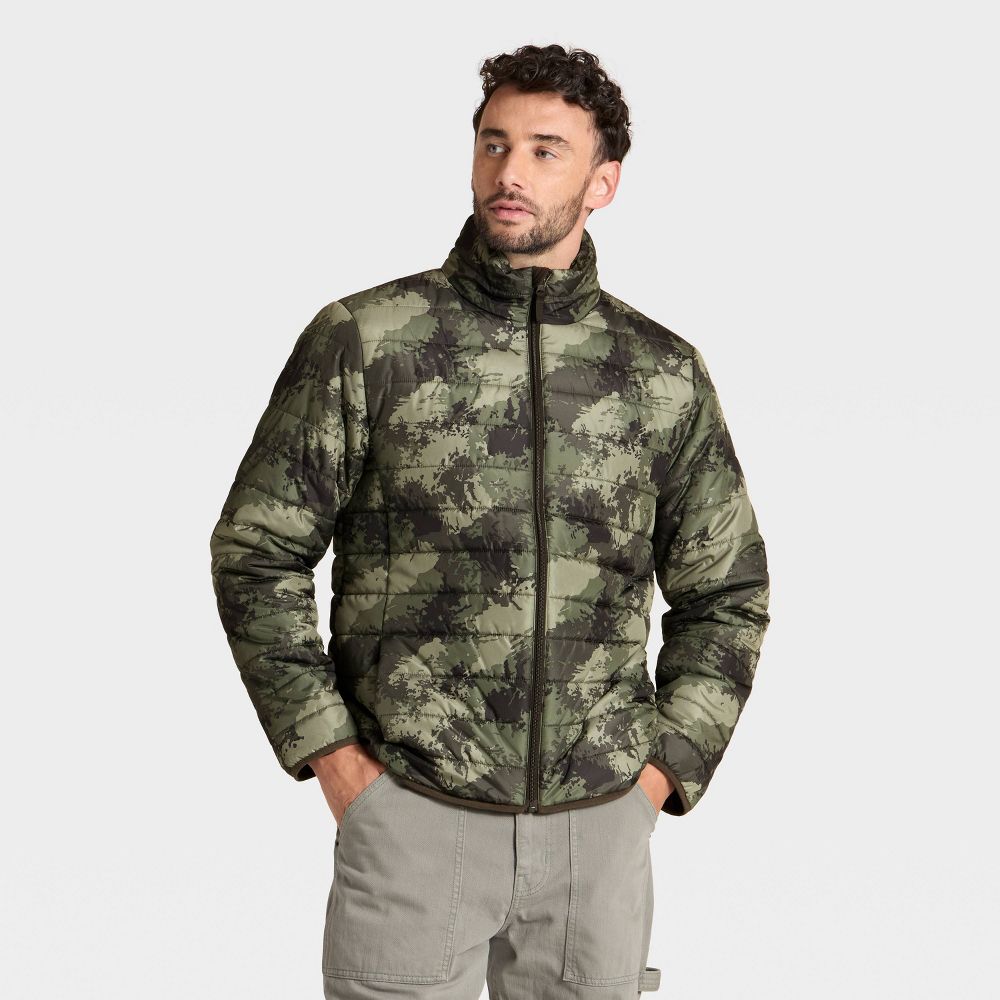 New - Men's Lightweight Puffer Jacket - Goodfellow & Co™ Camo Green M