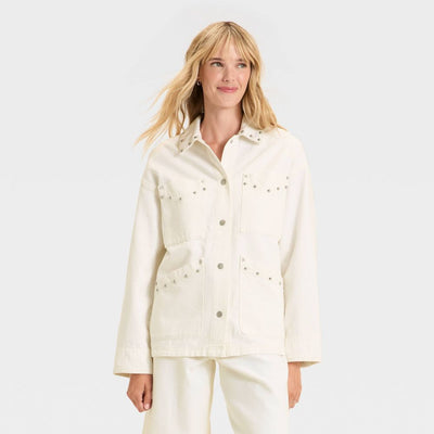 New - Women's Studded Chore Denim Jacket - Universal Thread™ White M