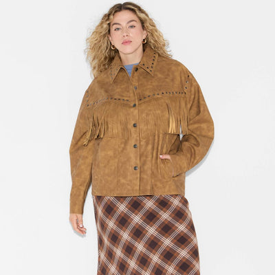 New - Women's Faux Suede Fringe Jacket - Wild Fable™ Brown XXL